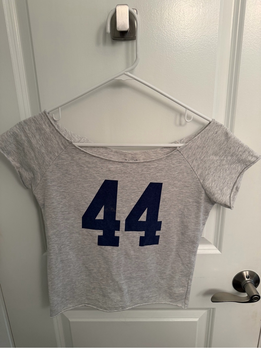 Brandy Melville Gray Scoop Crop Top with Navy "44" Graphic